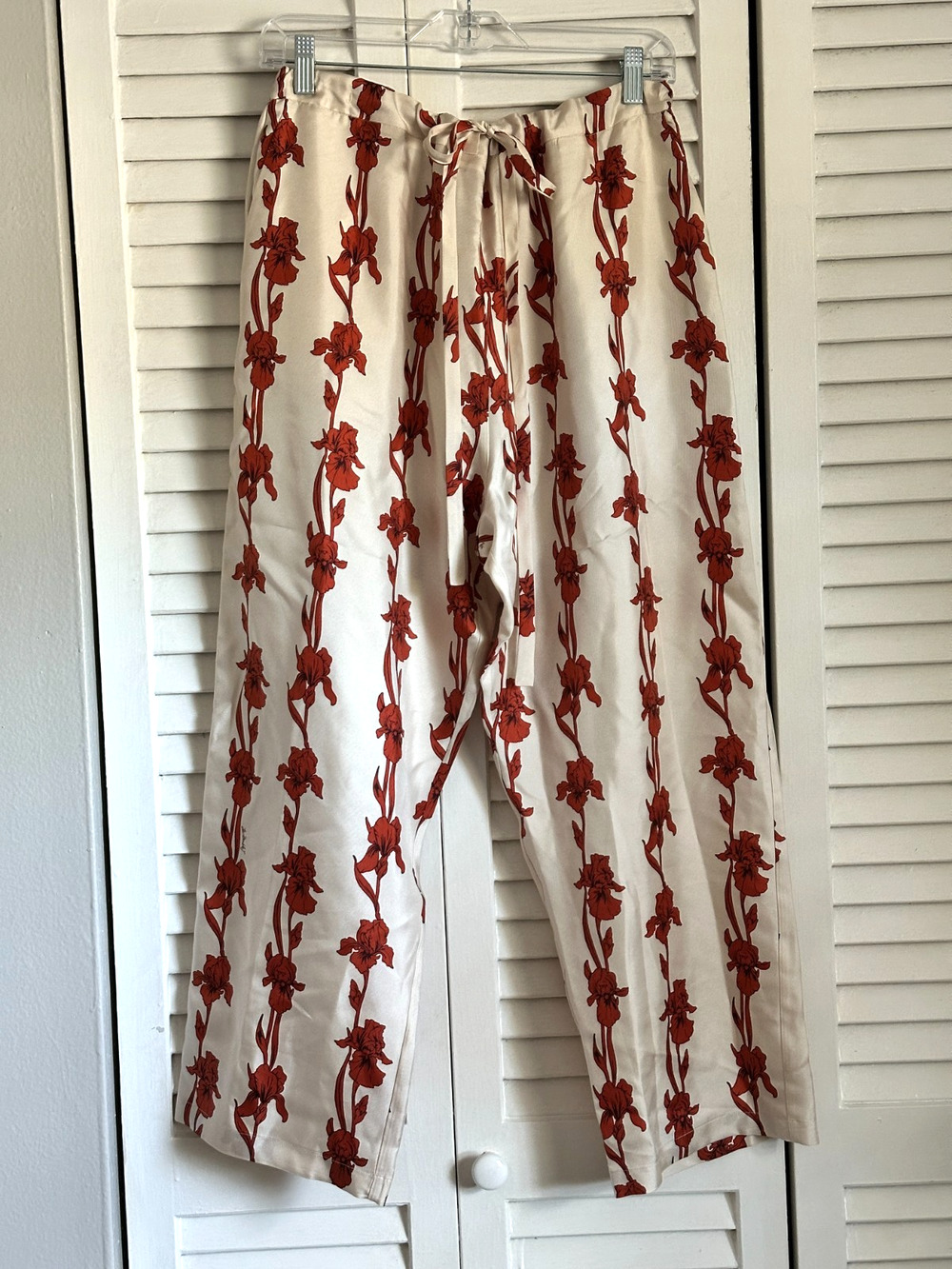 La DoubleJ Silk Twill Drawstring Pants Mini Iris Floral Wide Leg M Italy